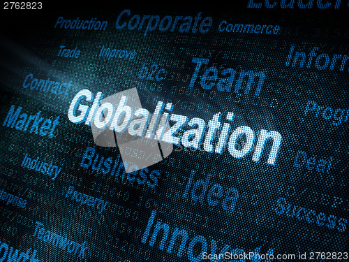 Image of Pixeled word Globalization on digital screen