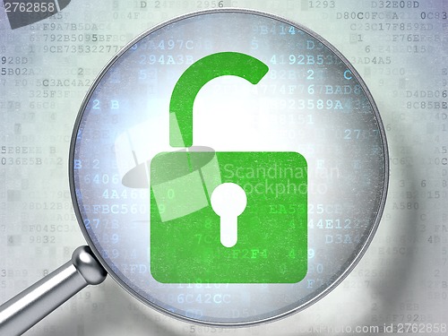 Image of Magnifying optical glass with opened padlock icon