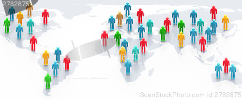 Image of Multicolor people over world map