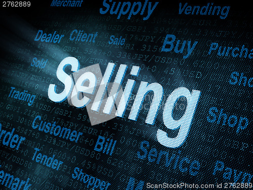 Image of Pixeled word Selling on digital screen
