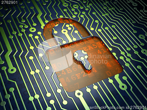 Image of Security concept: circuit board, closed padlock