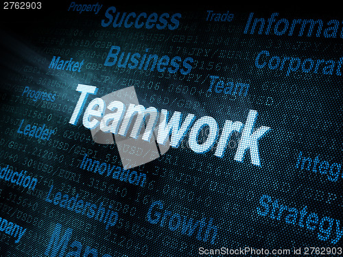 Image of Pixeled word Teamwork on digital screen