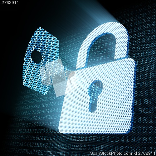 Image of Digital key in padlock keyhole
