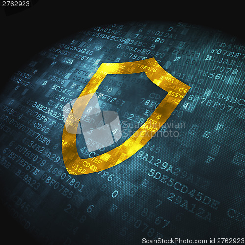 Image of Protection concept: Contoured Shield on digital background