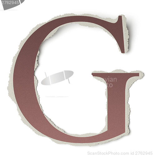 Image of Numbers and letters collection, vintage alphabet based on newspaper cutouts. Letter G on torn paper