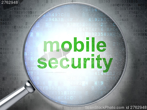 Image of Safety concept: optical glass with words Mobile Security