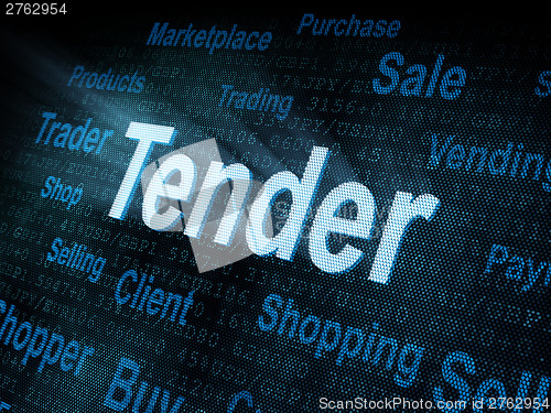 Image of Pixeled word Tender on digital screen
