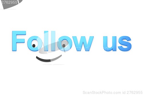 Image of Blue Follow Us text with smiley