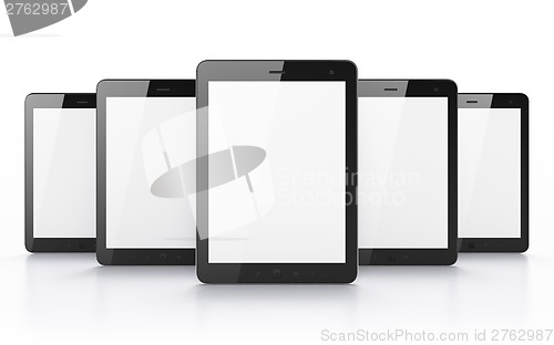 Image of Black tablets on white background