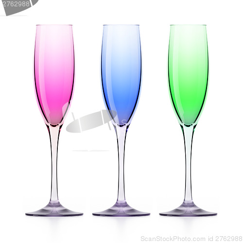 Image of Three colorfull wineglasses on white