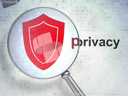 Image of Shield icon and privacy word on digital background