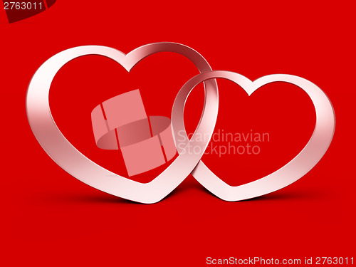Image of Two jointed hearts on red