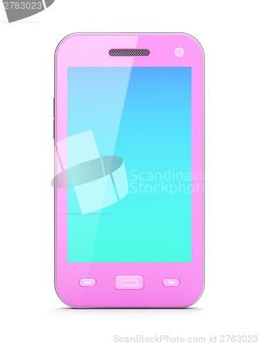 Image of Beautiful pink smartphone on white background