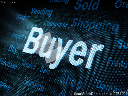 Image of Pixeled word Buyer on digital screen