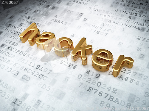 Image of Security concept: Golden Hacker on digital background