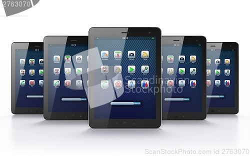 Image of Black tablets on white background