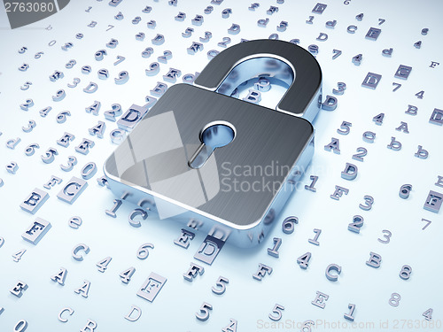 Image of Security concept: silver closed padlock on digital background