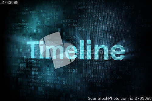 Image of Timeline concept: pixeled word Timeline on digital screen