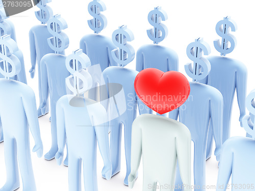 Image of Peoples with dollar-shaped and heart-shaped heads