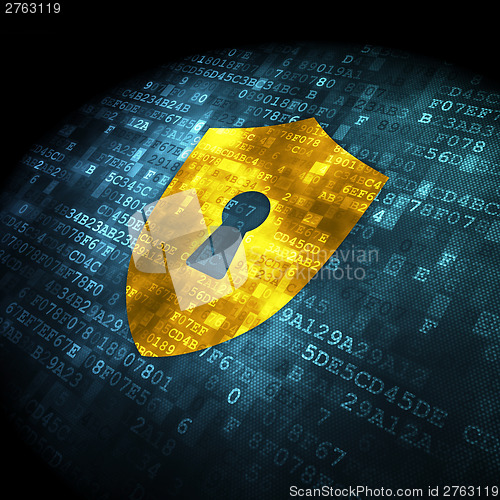 Image of Security concept: shield on digital background
