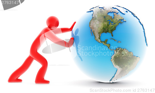 Image of Man rolling the Earth on white