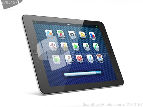 Image of Beautiful black tablet pc on white background