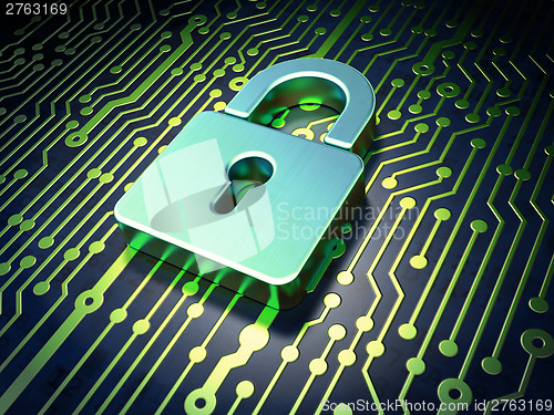 Image of Security concept: circuit board with closed padlock icon