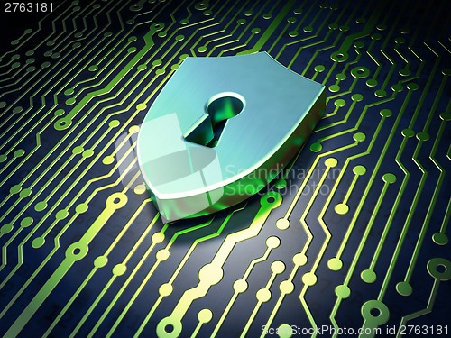 Image of Security concept: circuit board with Shield Keyhole icon