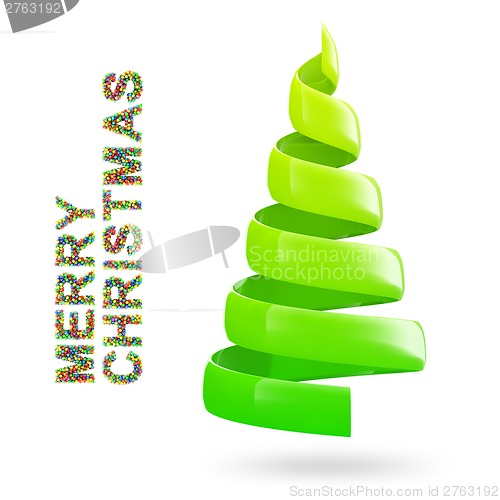 Image of Christmas tree with colorful MERRY CHRISTMAS text