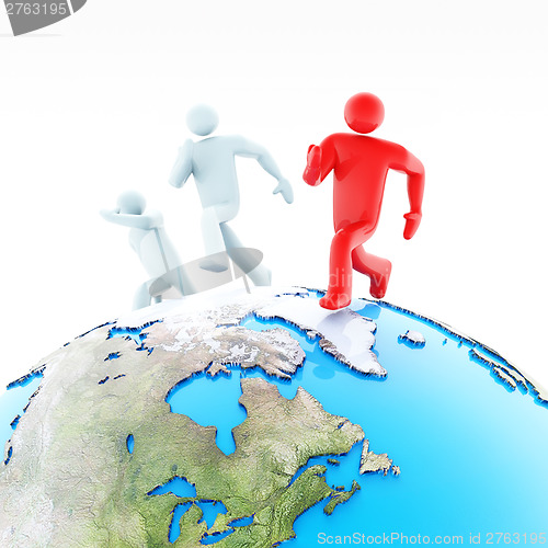 Image of Tree running figures and the Earth globe