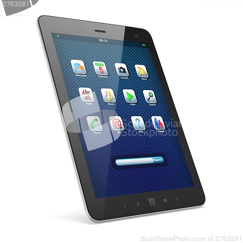 Image of Beautiful black tablet pc on white background