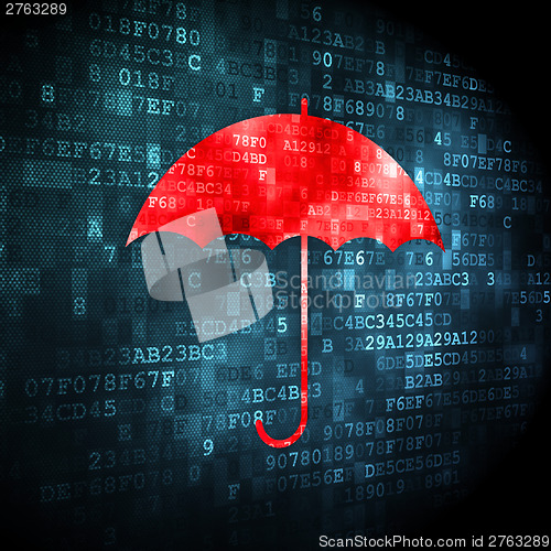 Image of Security concept: Umbrella on digital background