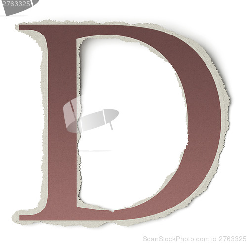 Image of Numbers and letters collection, vintage alphabet based on newspaper cutouts. Letter D on torn paper