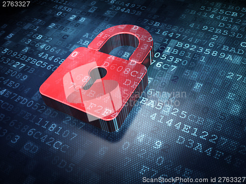 Image of Privacy concept: Red Closed Padlock on digital background