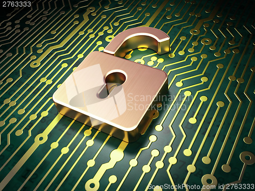 Image of Security concept: circuit board with Opened Padlock icon
