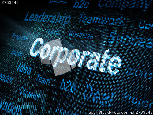 Image of Pixeled word Corporate on digital screen