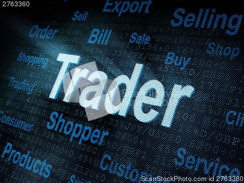 Image of Pixeled word Trader on digital screen