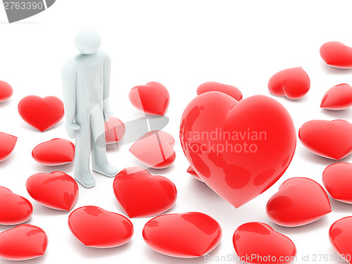 Image of Man and many beautiful red hearts