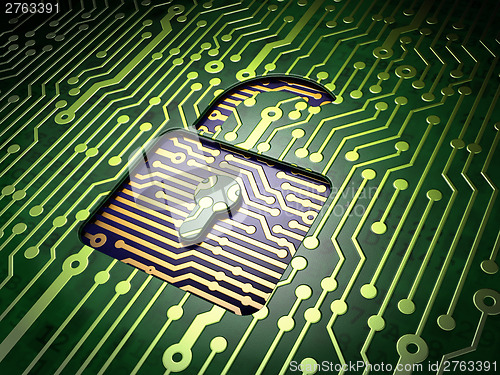 Image of Privacy concept: circuit board with Opened Padlock icon