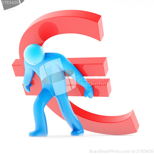 Image of Blue human figure carring red euro sign