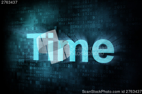 Image of Timeline concept: pixeled word Time on digital screen