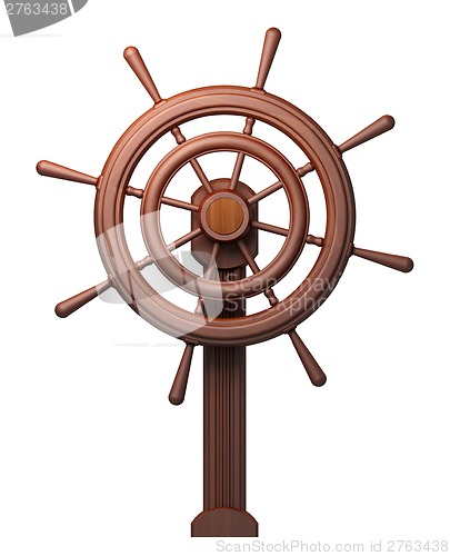 Image of Wooden steering-wheel on white