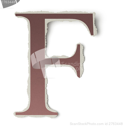 Image of Numbers and letters collection, vintage alphabet based on newspaper cutouts. Letter F on torn paper