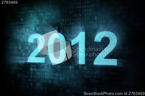 Image of Timeline concept: pixeled word 2012 on digital screen