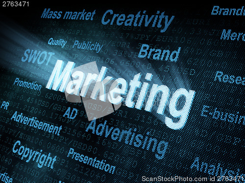 Image of Pixeled word Marketing on digital screen