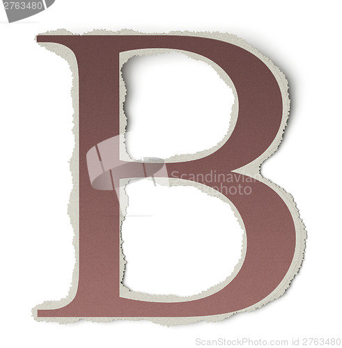 Image of Numbers and letters collection, vintage alphabet based on newspaper cutouts. Letter B on torn paper