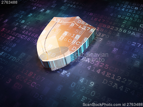 Image of Protection concept: Golden Shield on digital background