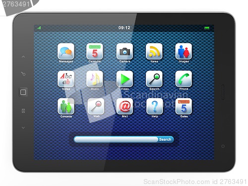 Image of Beautiful black tablet pc on white background