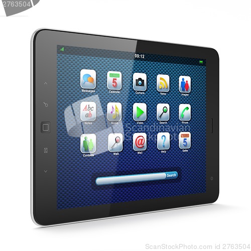 Image of Beautiful black tablet pc on white background