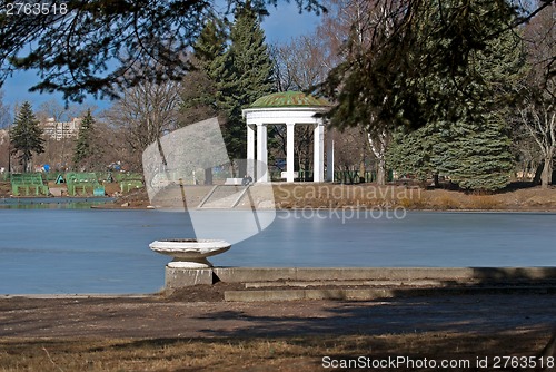 Image of Pond and gazebo.